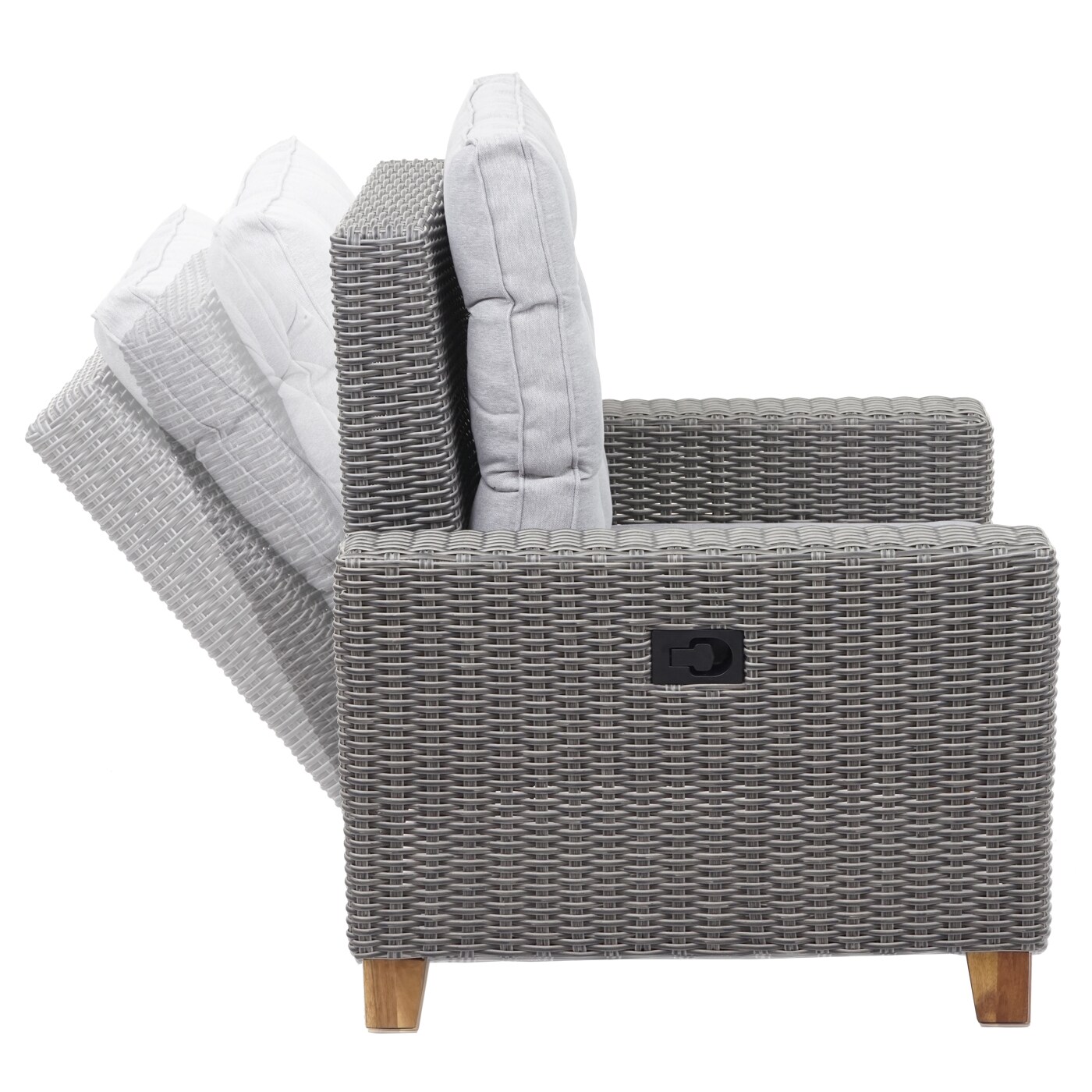 Gartengarnitur MCW-G28, Sitzgruppe Lounge-Set, Akazie Holz halbrundes Rattan verstellbar MVG ~ grau, Kissen hellgrau
