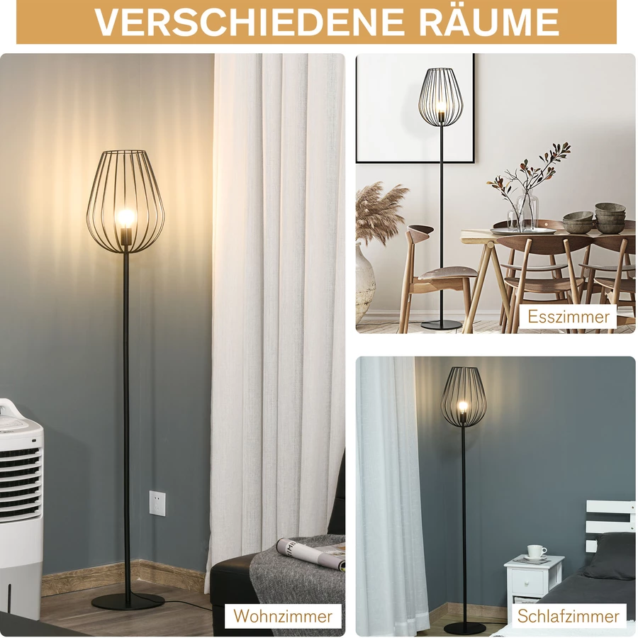 HOMCOM Stehleuchte im Retro-Industriestil schwarz