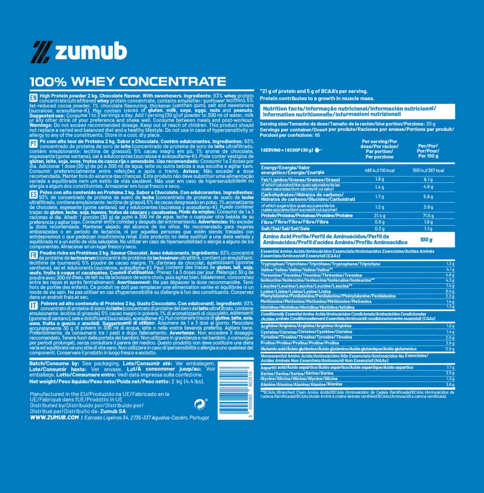 Zumub Concentrado de Soro de Leite 100% Puro 30g