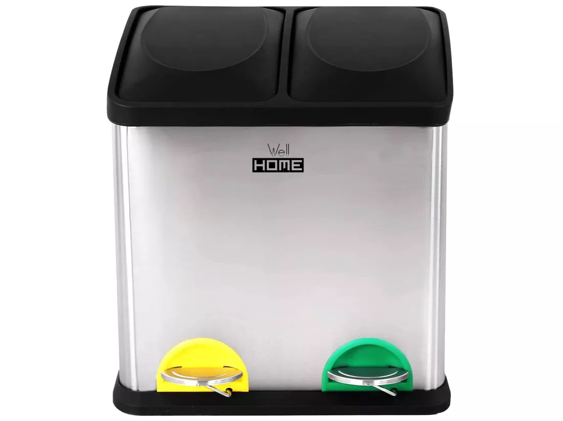 Cube de recyclage écologique 16 litres de 2 compartiments, cubes de recyclage / recyclage des ordures, grande capacité, papier, verre et plastique, ID 31x26.5x39.5h C