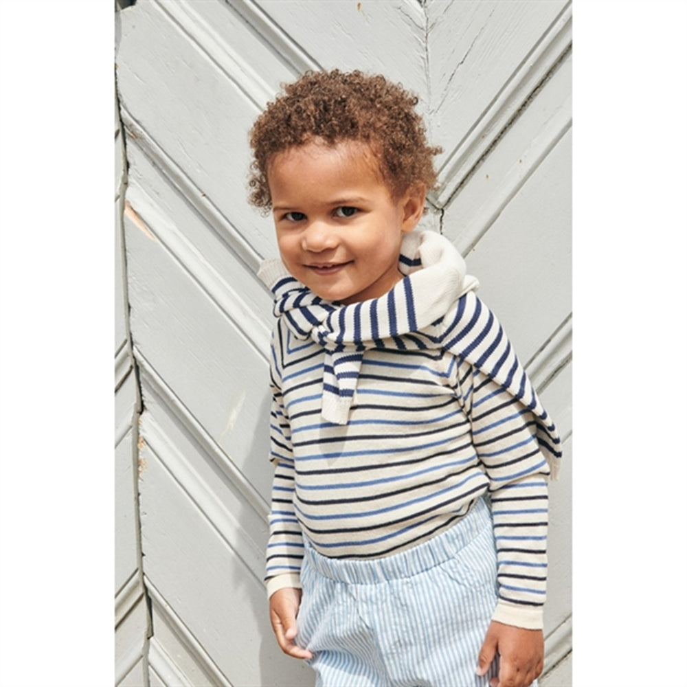 Køb Copenhagen Colors Cream/Navy/Sky Blue Comb. Strik Bluse