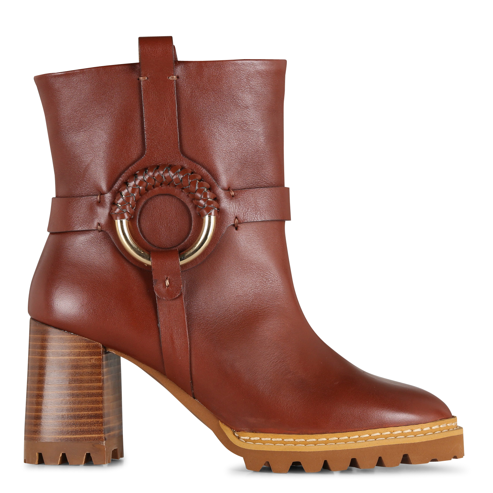 Bottines à talon en cuir | Marron