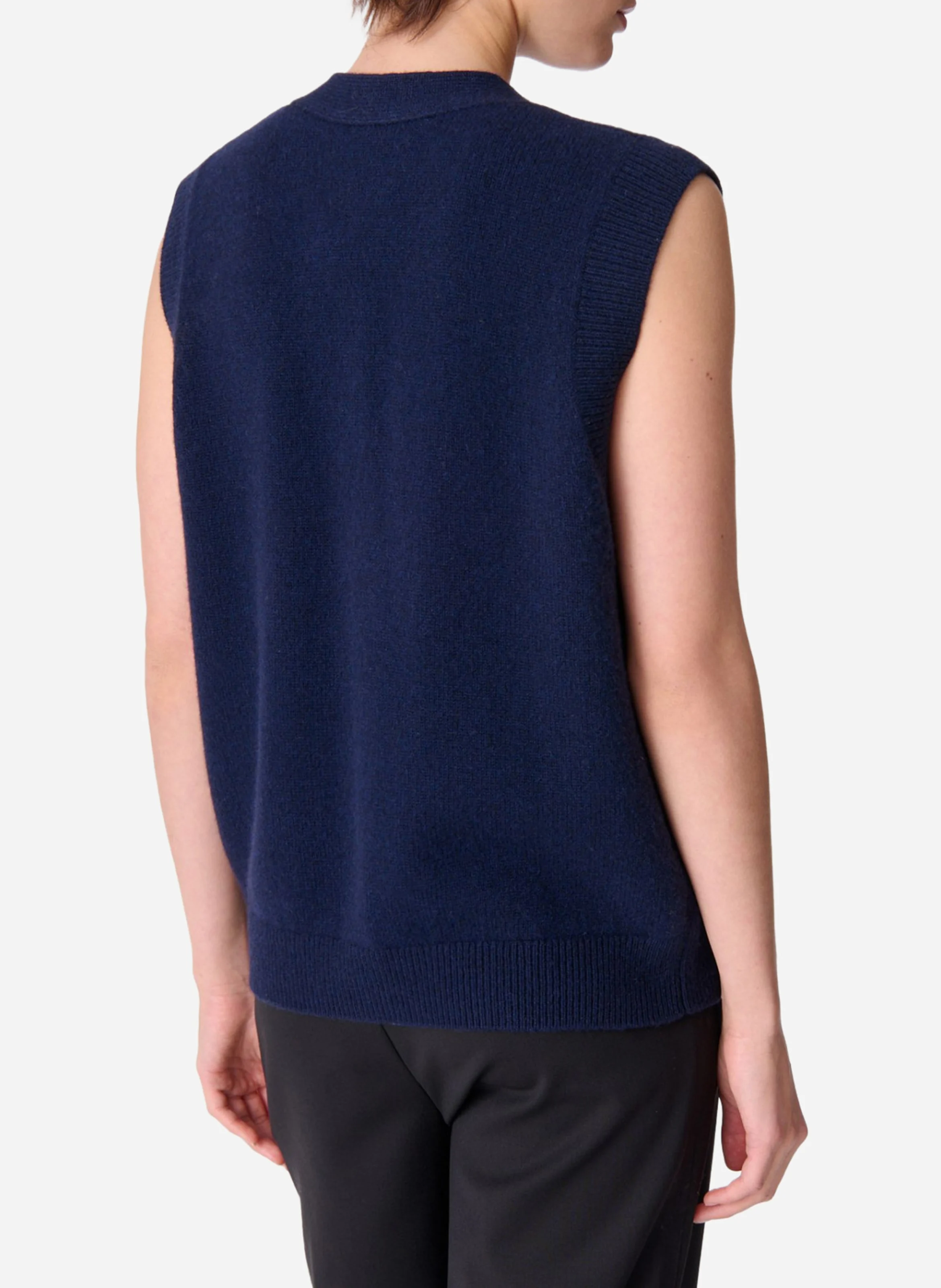 DASHLEY - Gilet droit col V en laine | Bleu