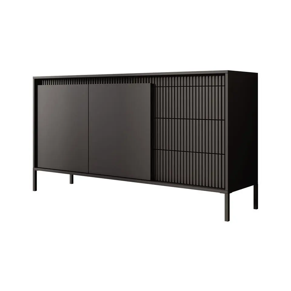 Meubella - Dressoir Saran - Mat zwart - 153 cm