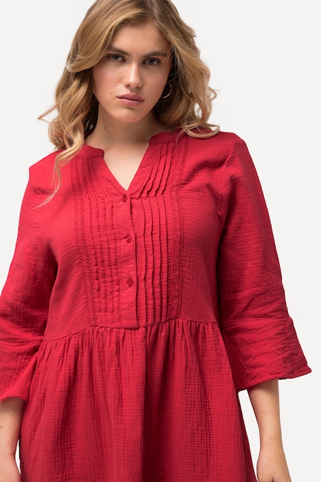 Musselin-Kleid, A-Linie, Tunika-Ausschnitt, 3/4-Arm