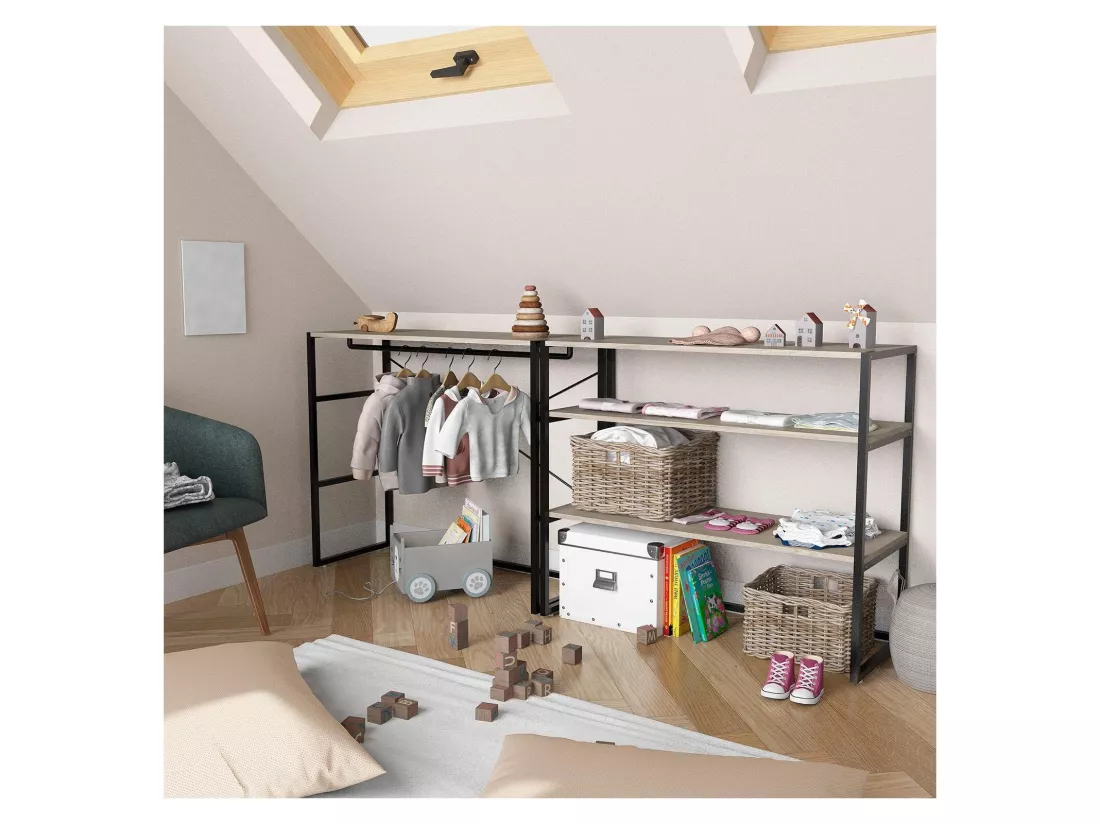 Portants vêtements sous combles modulables noirs - Lot de 2