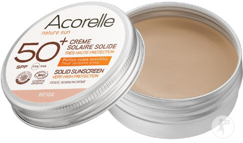 Acorelle Crème Solaire Solide Bio Beige IP50+ Petites Zones Sensibles Bio Pot 20g