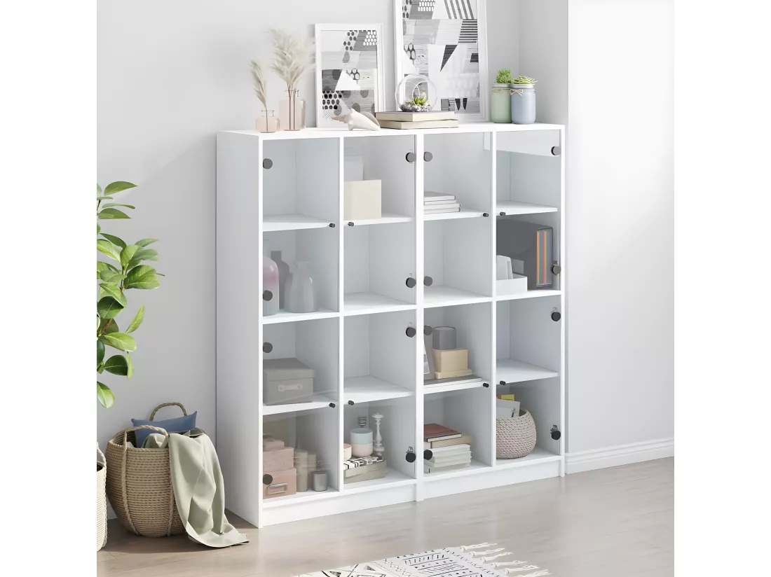 Bibliothèque avec portes blanc 136x37x142 cm bois d'ingénierie