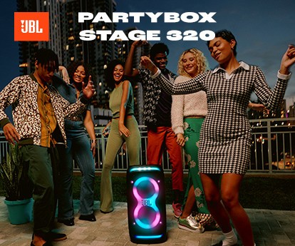 JBL - Stage320 PartyBox - Stærk Partyhøjttaler med Dynamisk Lysshow, TWS og Mic/Guitar-Indgange