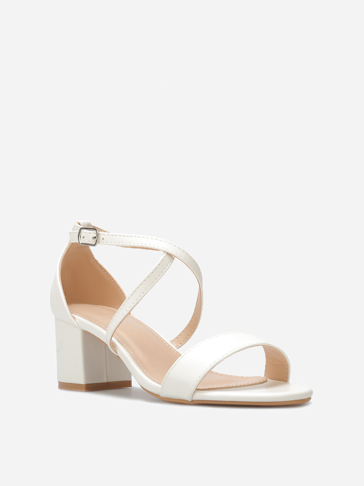 Sandales à talon et brides cheville croisées- Blanc