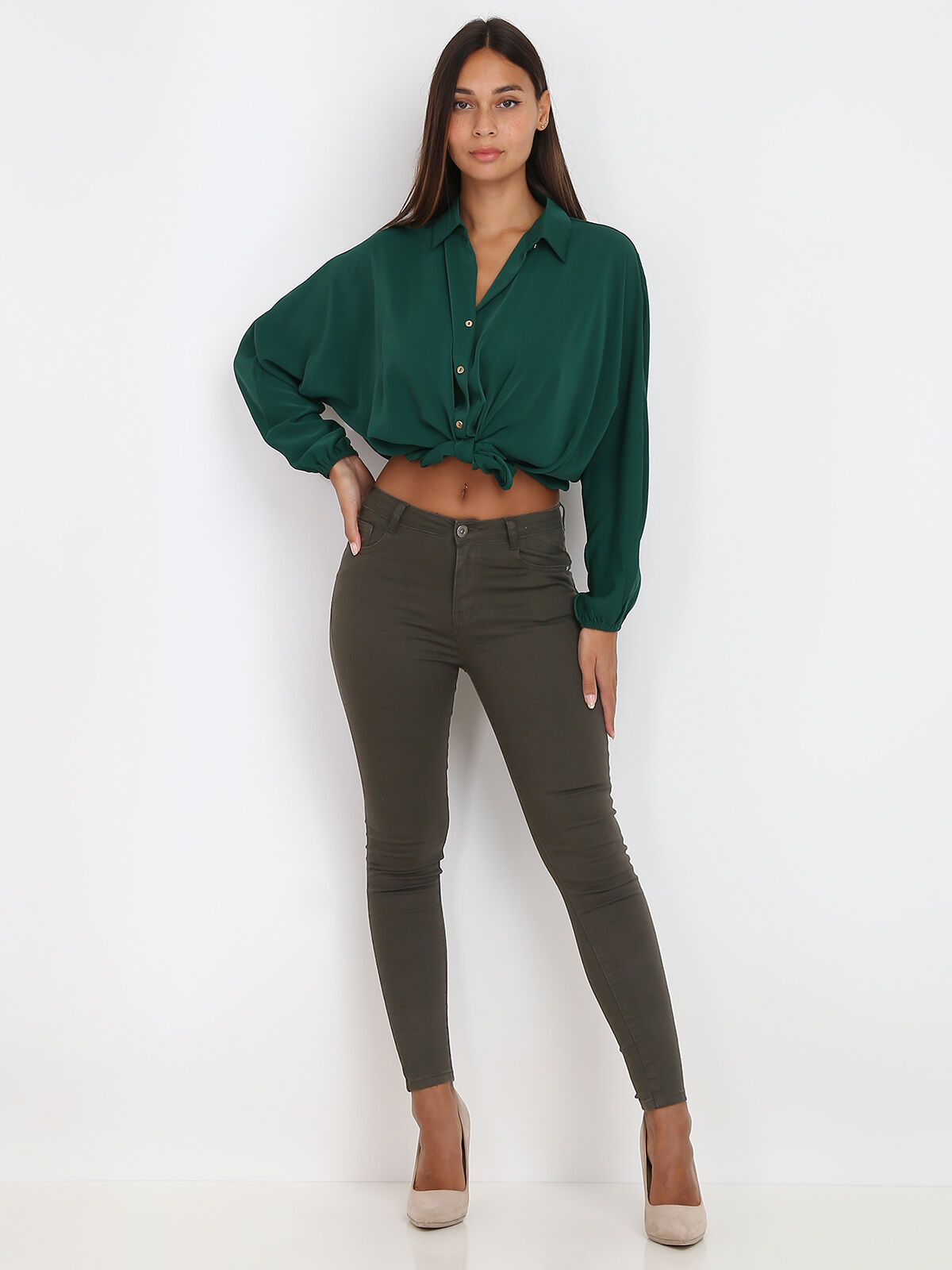 Jeans stretch basique et slim- Kaki