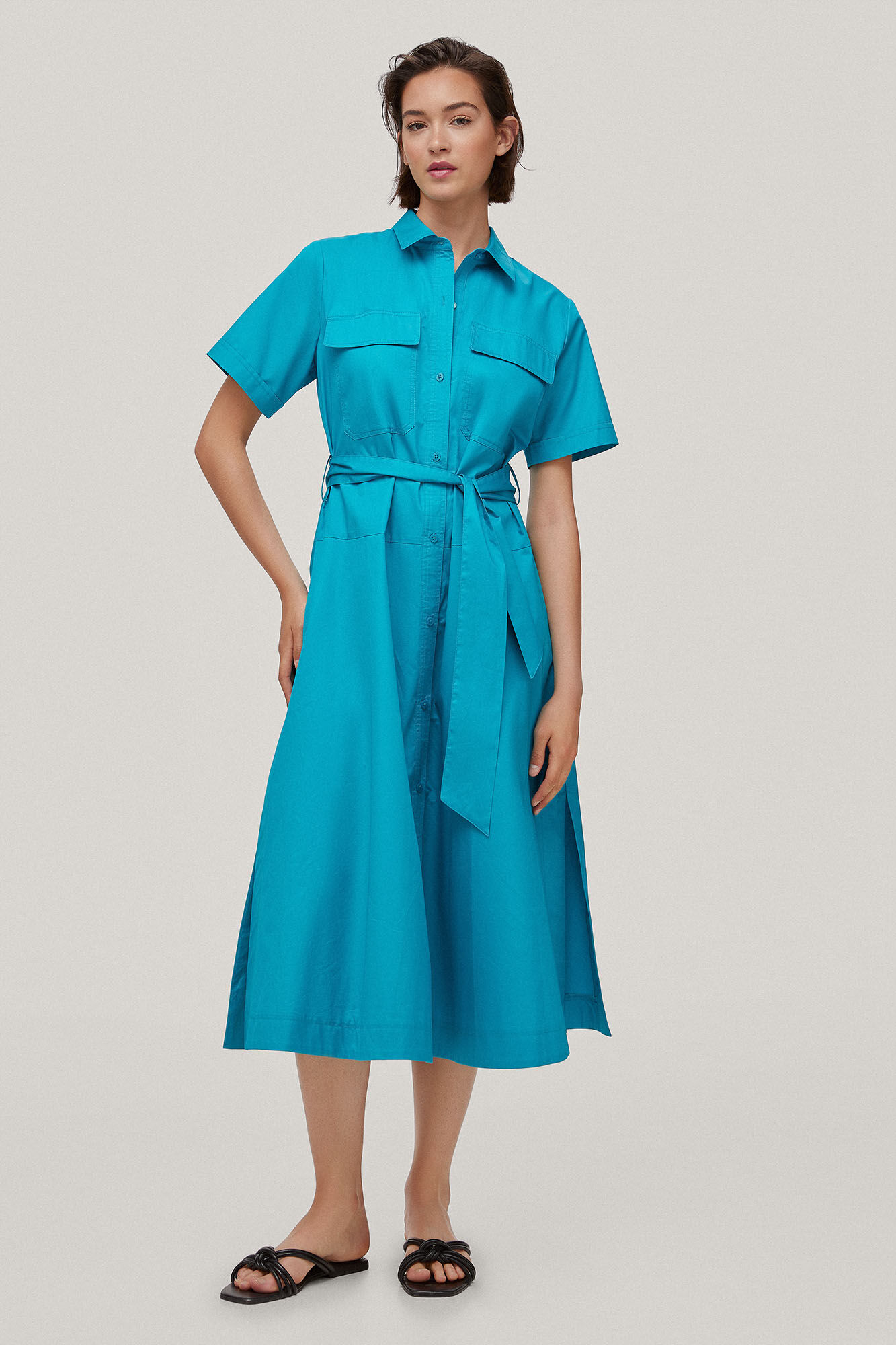 Vestido camisa de popeline - Turquesa