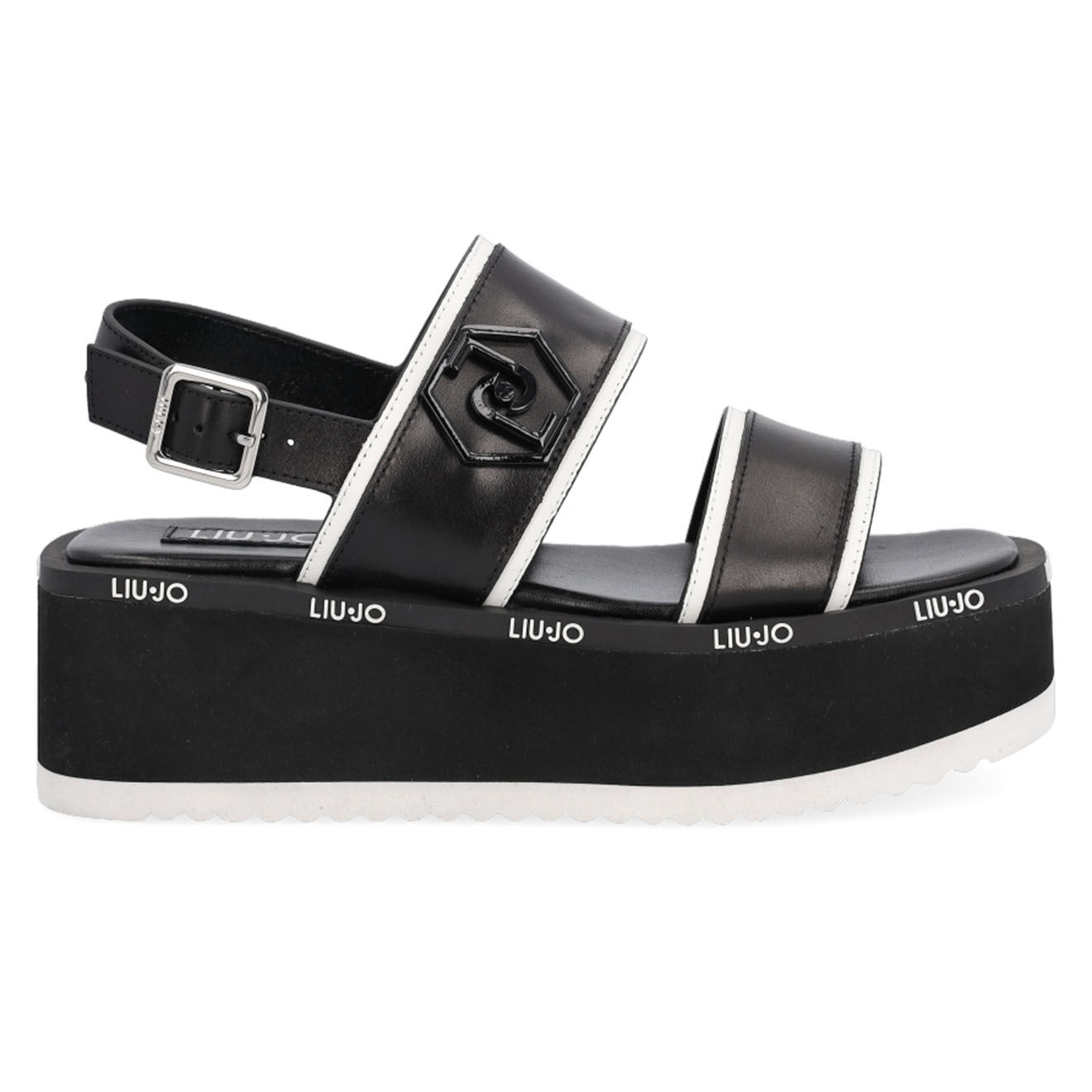 Liu-Jo Sandales Compensées en Cuir Aba noir/blanc