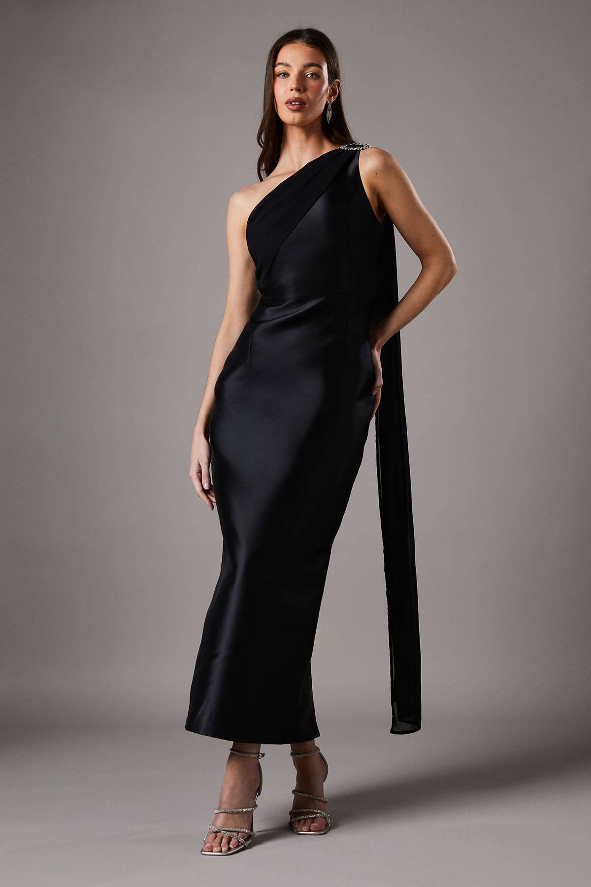 Coast Robe Longue Asymétrique en Sergé avec Broche Diamantée