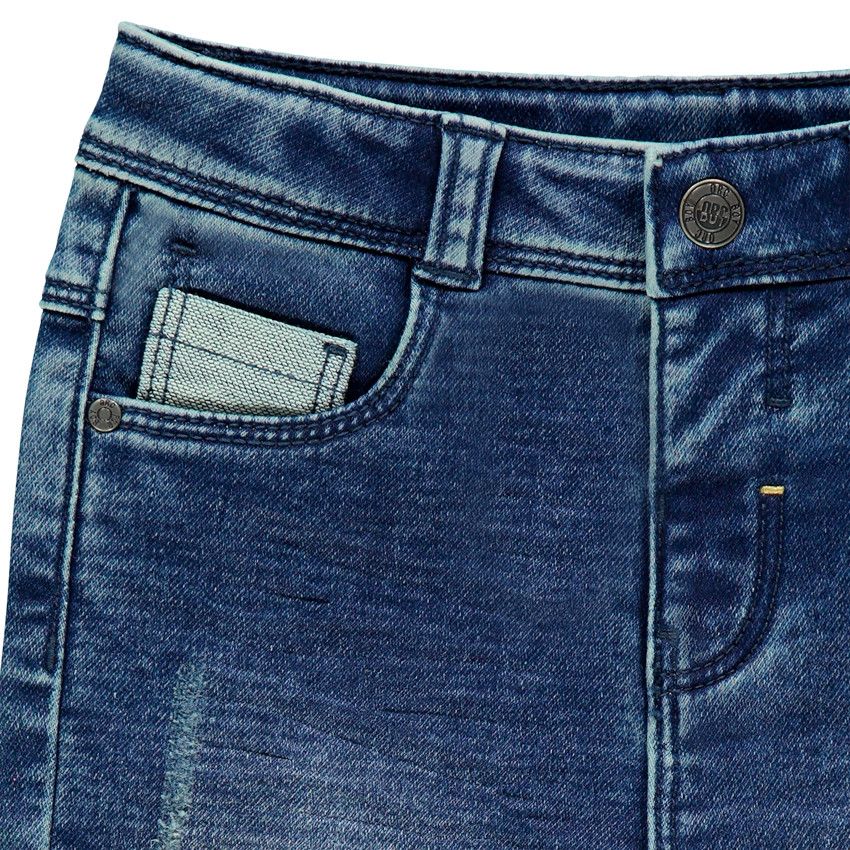 Jean effet used à poches print texte - Bleu moyen
