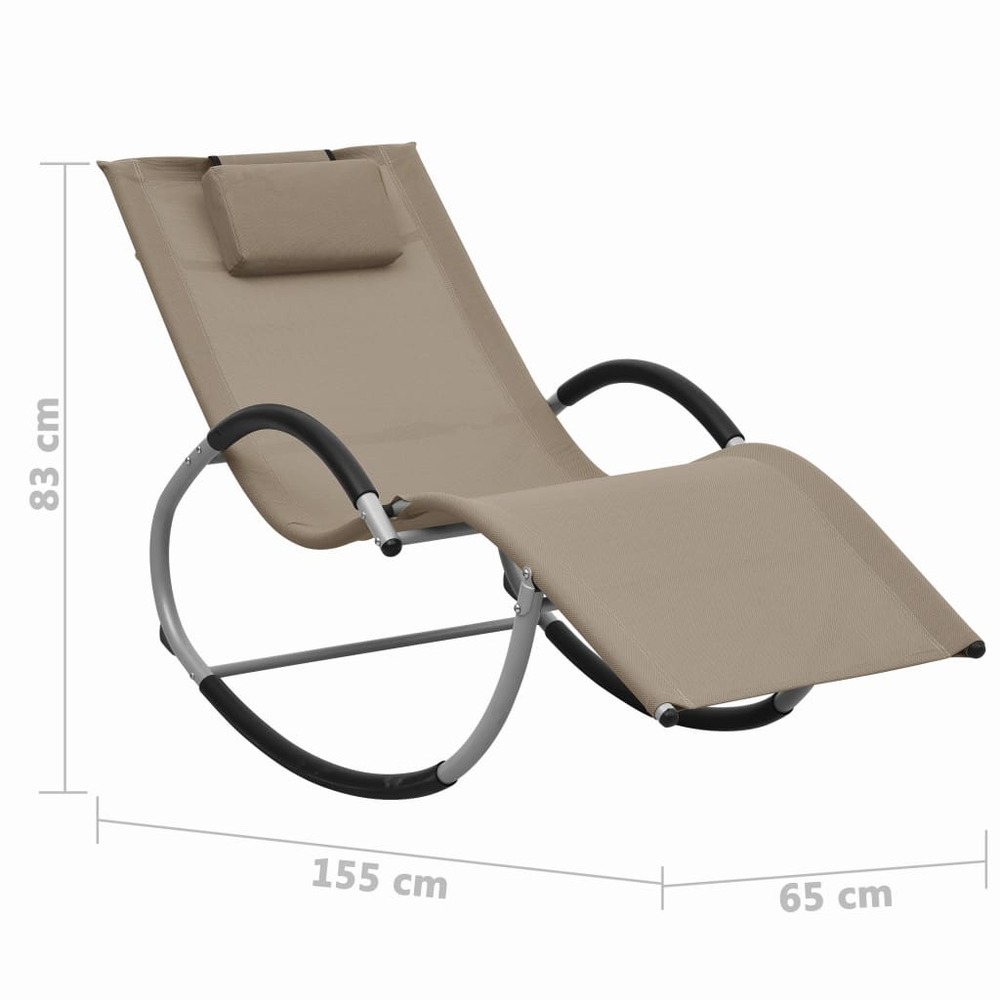 Transat chaise longue bain de soleil lit de jardin terrasse meuble d'extérieur avec oreiller taupe textilène