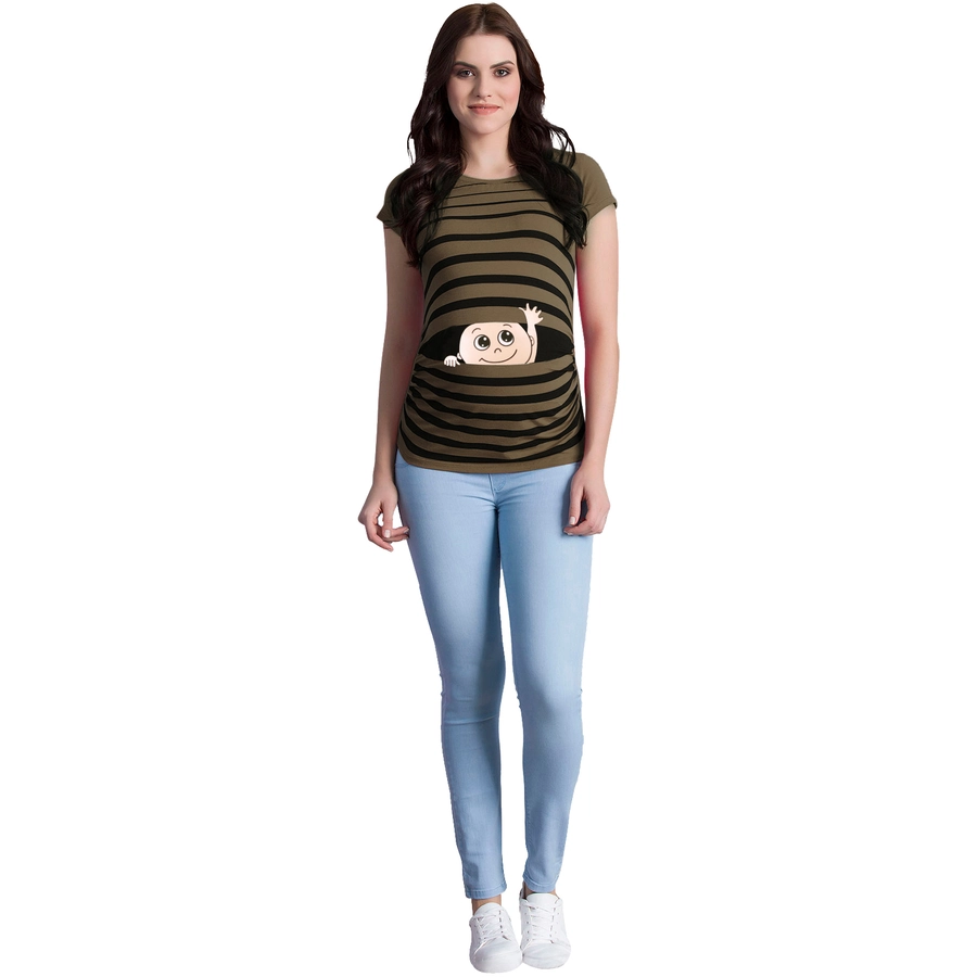 M.M.C. Umstandsshirt Winke Winke mit Motiv Khaki