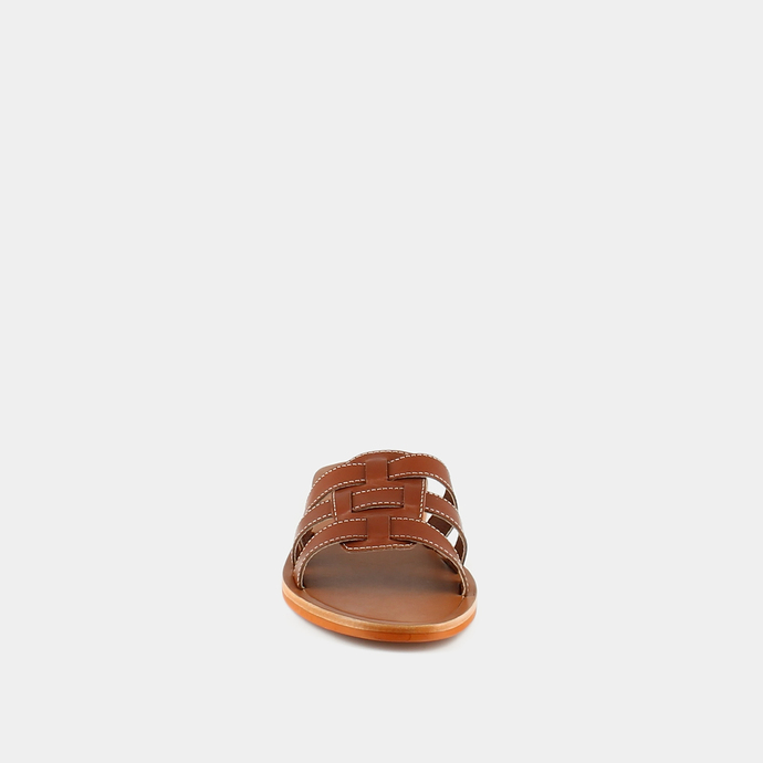 Mules à brides croisées  en cuir cognac