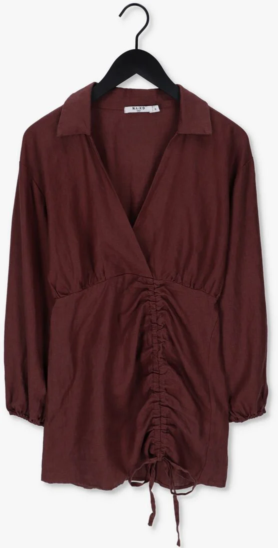 NA-KD bruine na-kd mini jurk drawstring linen mini dress