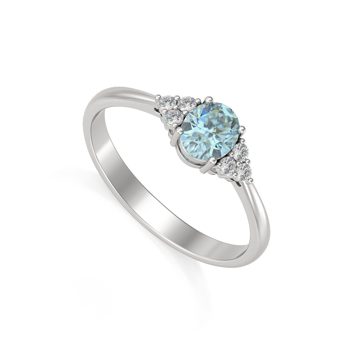 Bague ADEN Aigue-Marine et diamants sur Argent 925 2.20grs