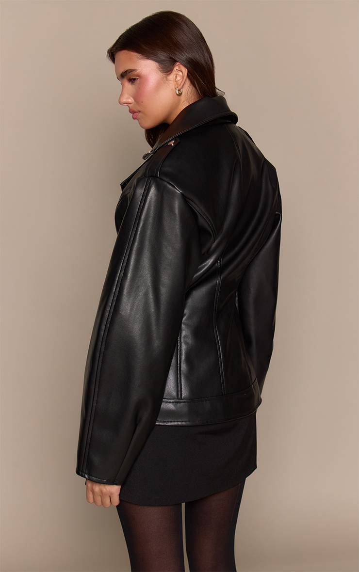 Noir Veste De Motard En Synthétiquecuir À Taille Cintrée