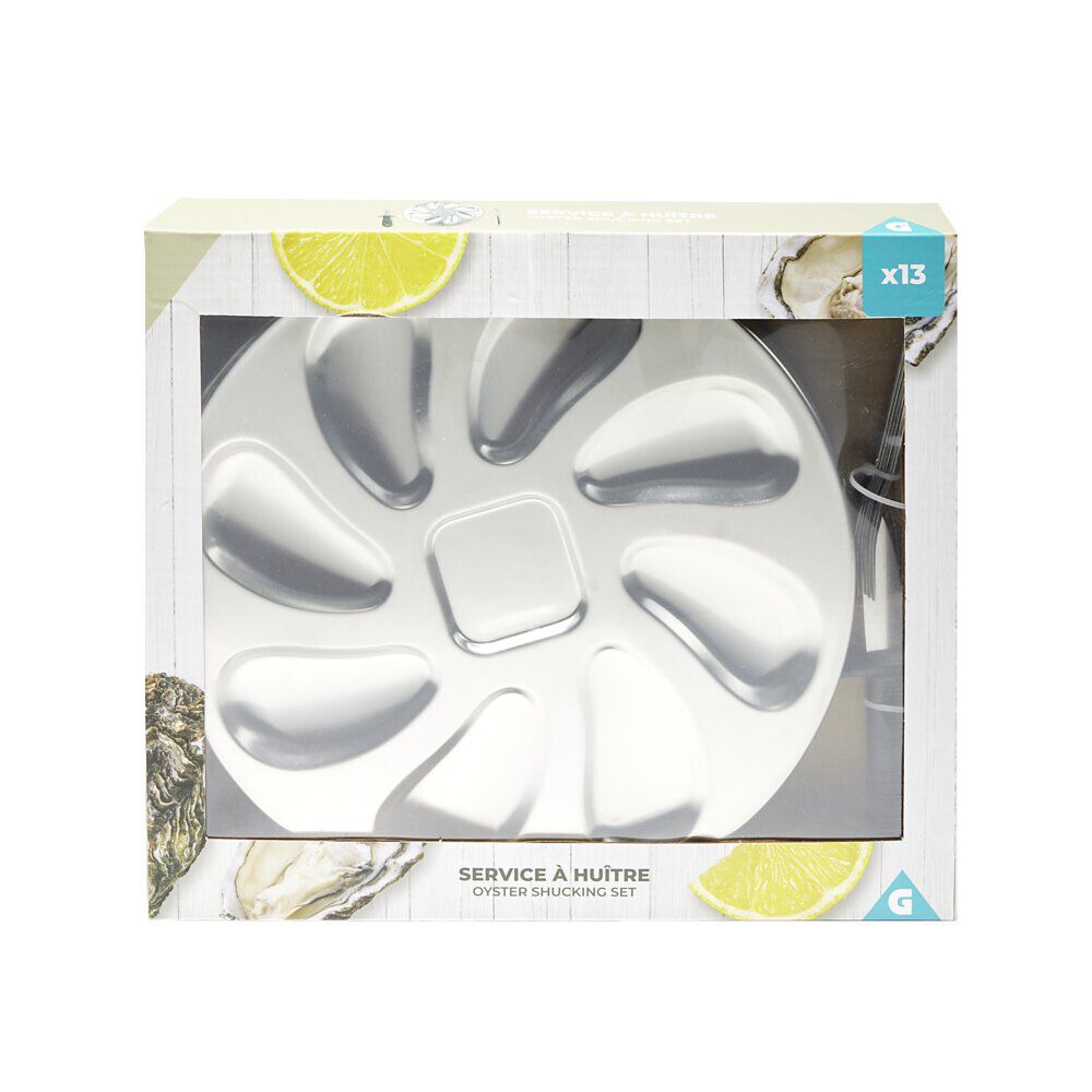 Service à huitres en inox 13 pièces avec couteau/fourchettes/assiettes