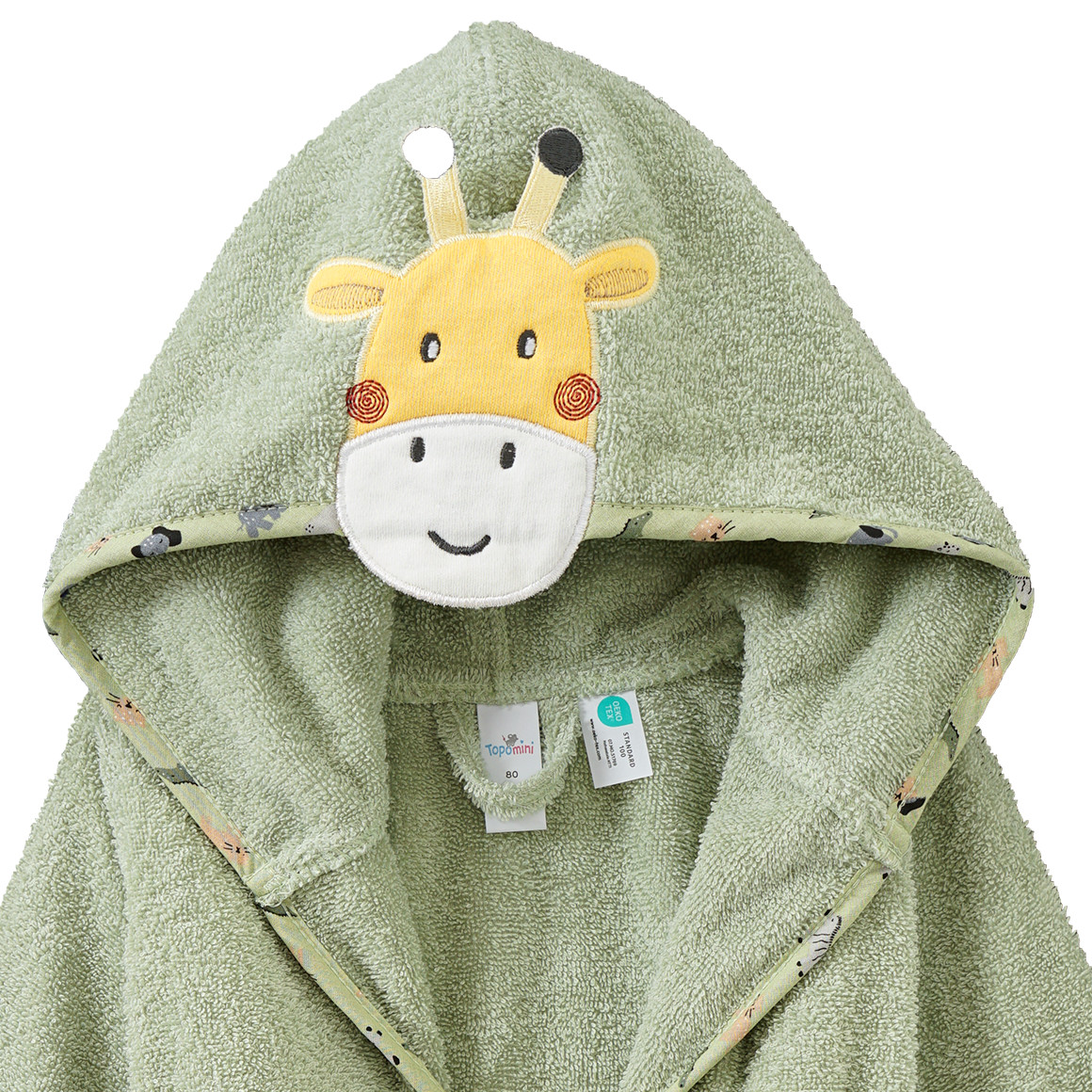 Topomini Baby Bademantel mit Giraffen-Applikation grün
