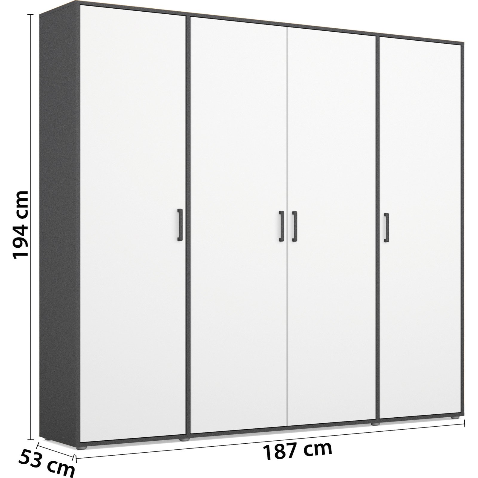 Drehtürenschrank Voyager Artisan 187 x 194 x 53 cm, 4-türig weiss / grau met.