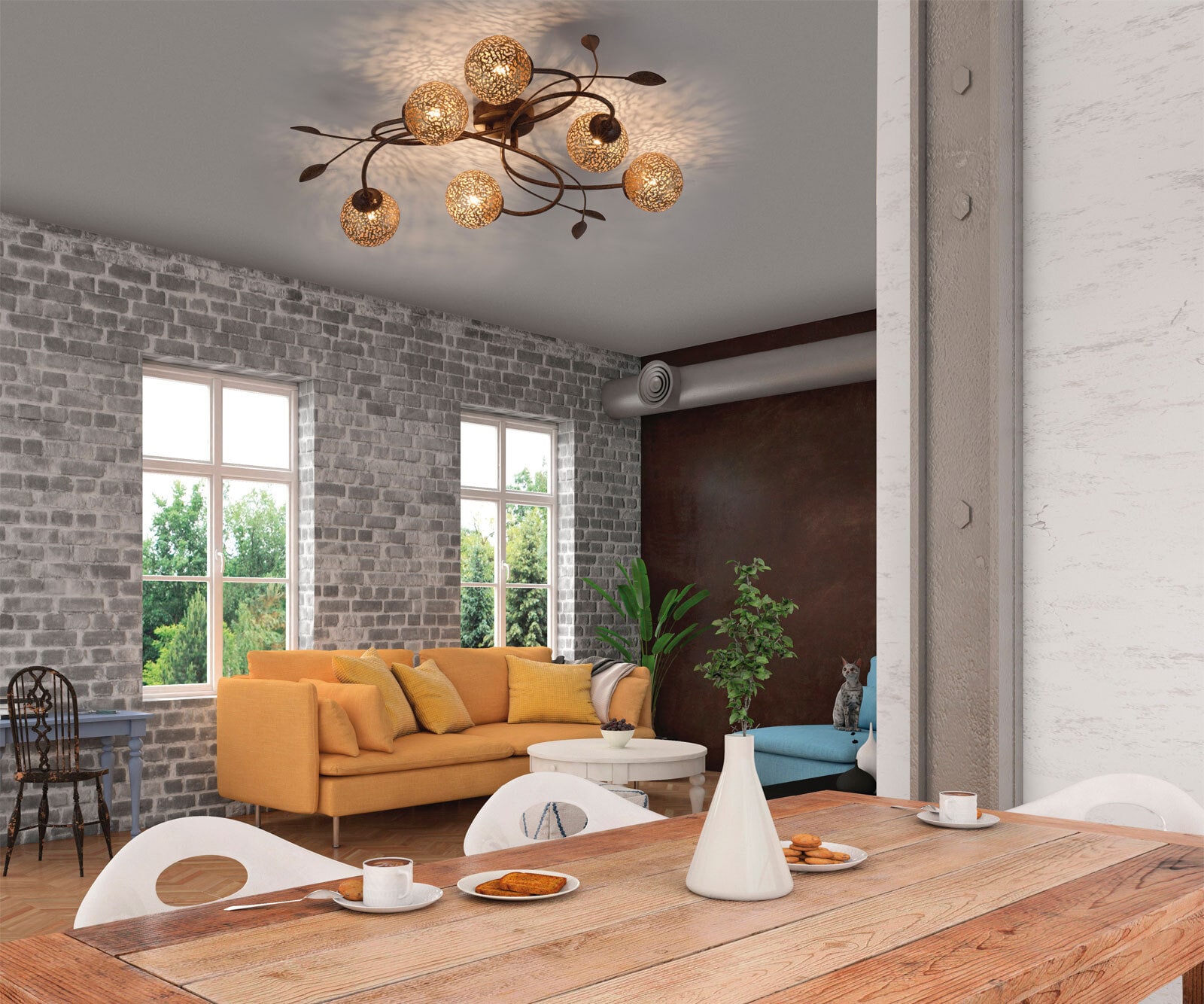 Paul Neuhaus Retrofit Deckenlampe GRETA 6-flg rostfarbig