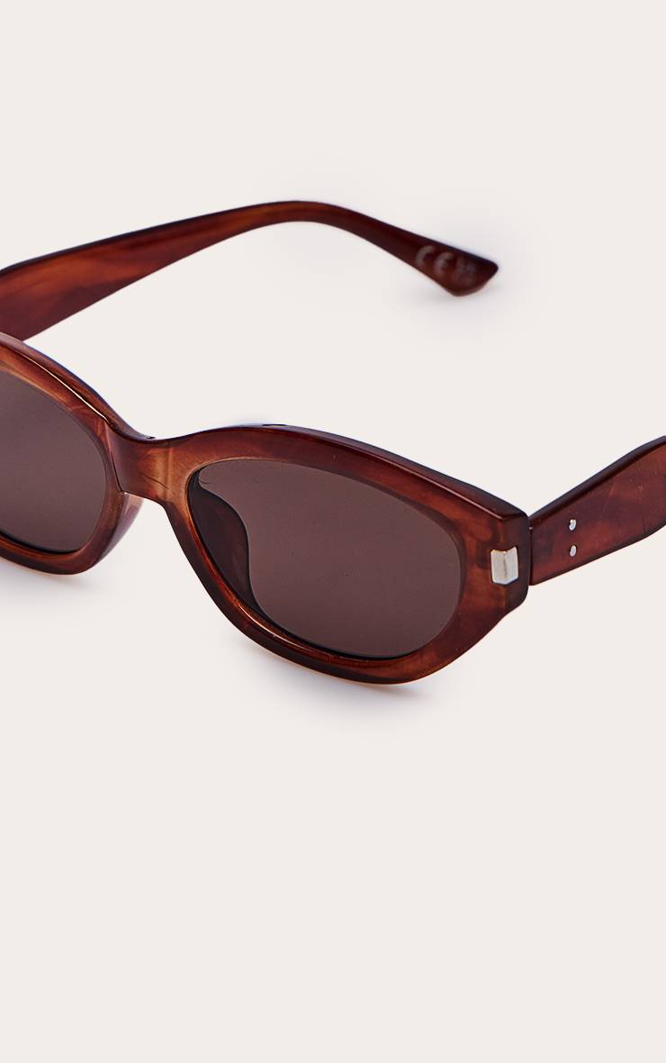 Marron Lunettes De Soleil Œil-de-chat Ovales Effet Marbre