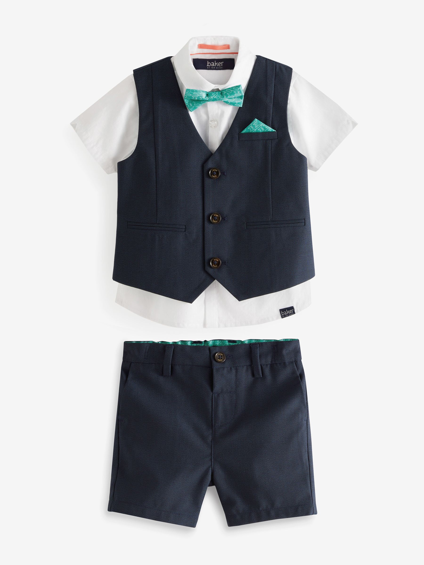 Donkerblauw - Baker By Ted Baker set van overhemd, gilet en short