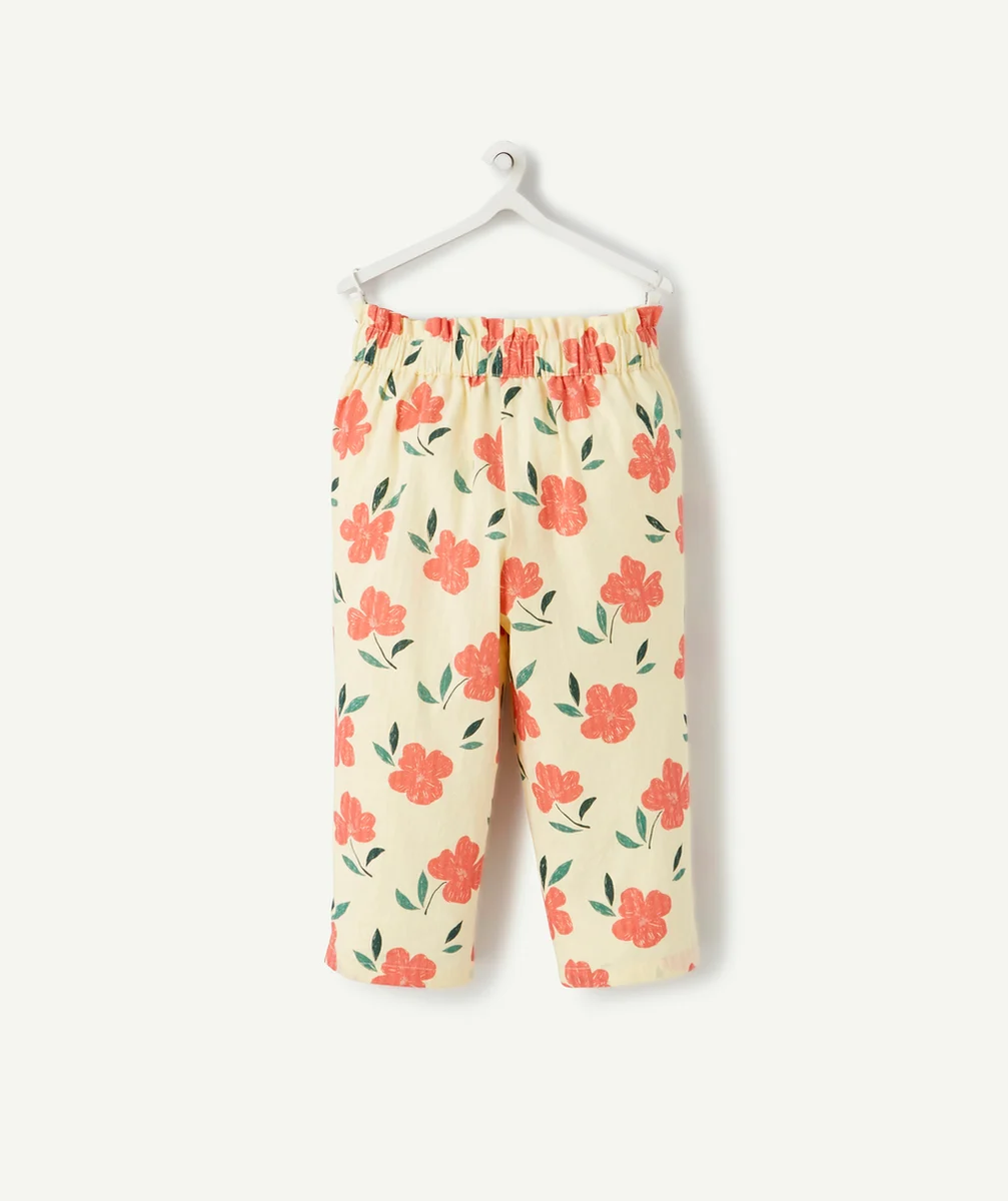 PANTALON FLUIDE BÉBÉ FILLE JAUNE EN COTON IMPRIMÉ AVEC FLEURS