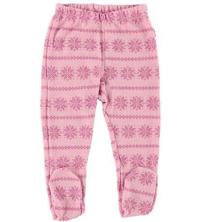 Joha Leggings m. Fod - Uld - Rosa m. M?nster