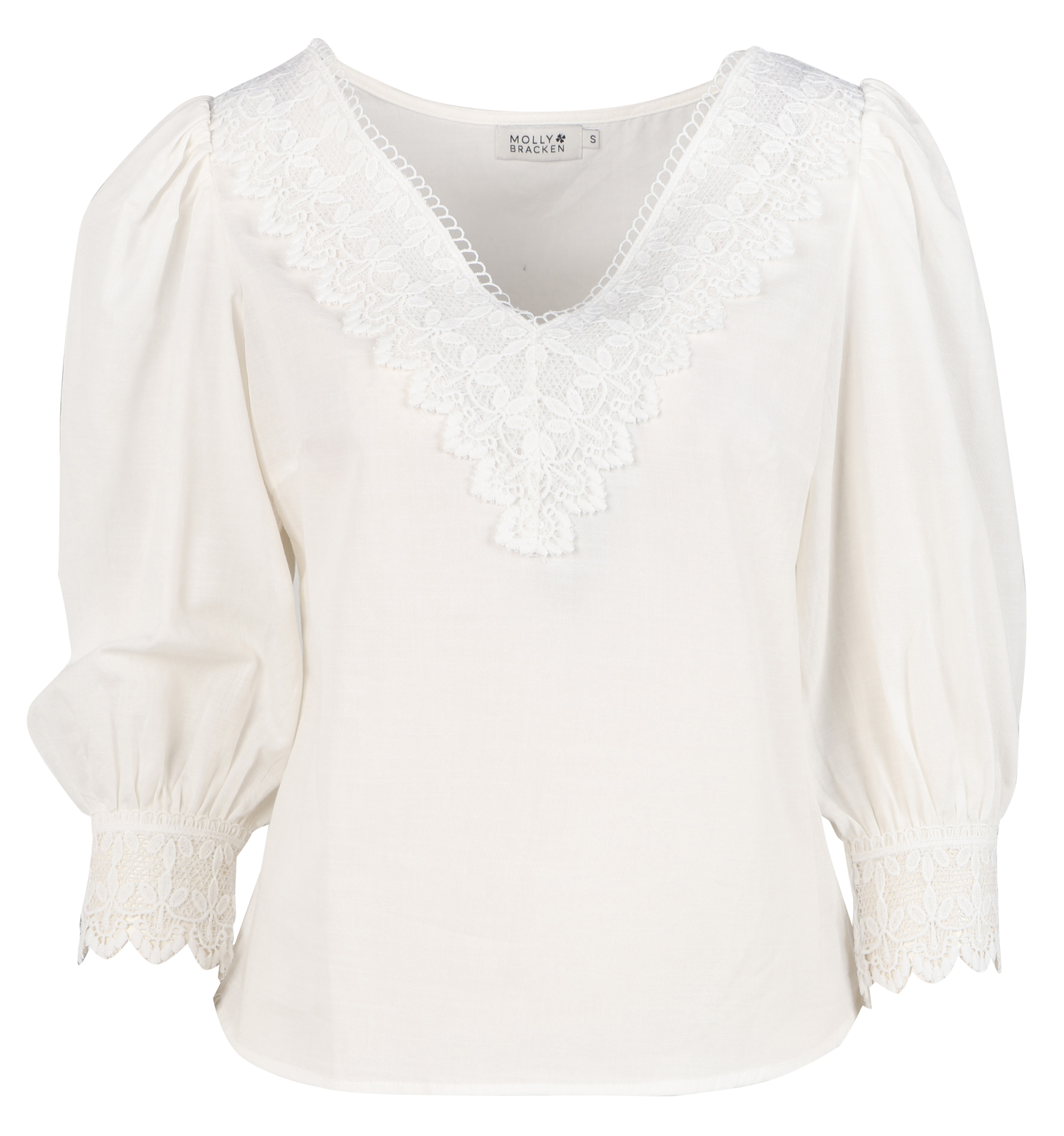 Top col V à guipure en coton | Blanc