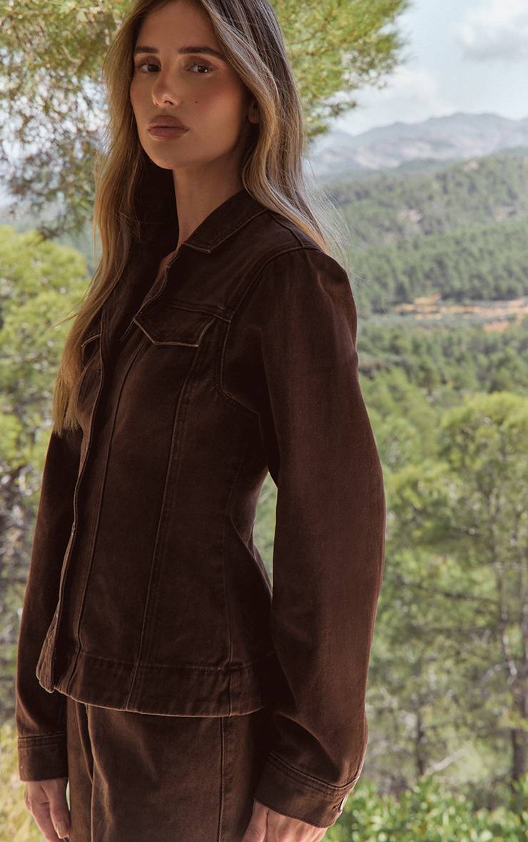 Dark Chocolate Blazer En Denim À Taille Cintrée