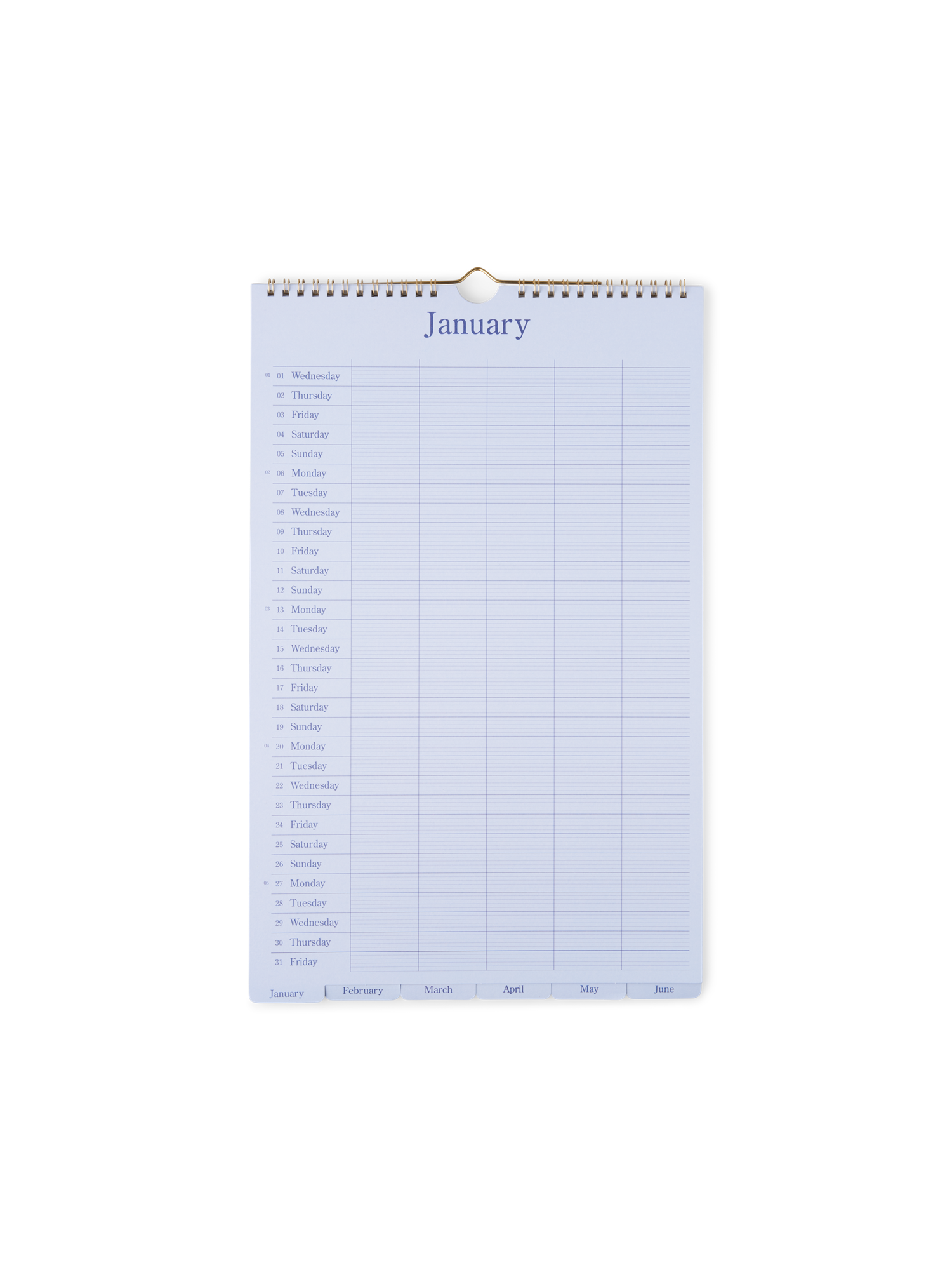 Familiekalender 2025 | Papir/metal. 40 x 26 cm. 12 ark. | Lavender, Blue