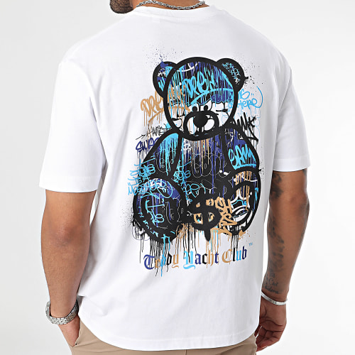 Tee Shirt Oversize Large Art Series Dripping Blue Blanc