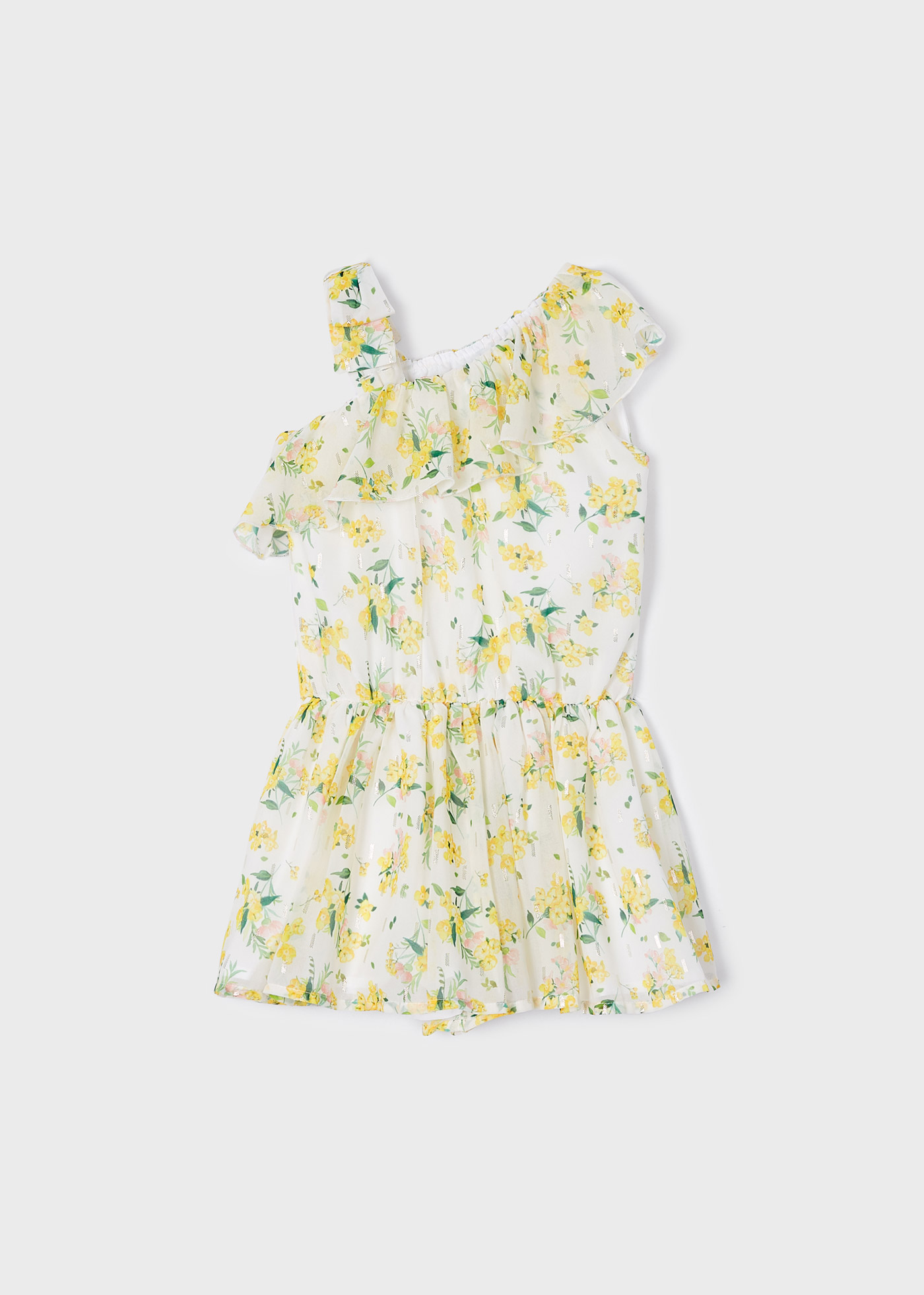 Macacão curto de chiffon estampado para meninas