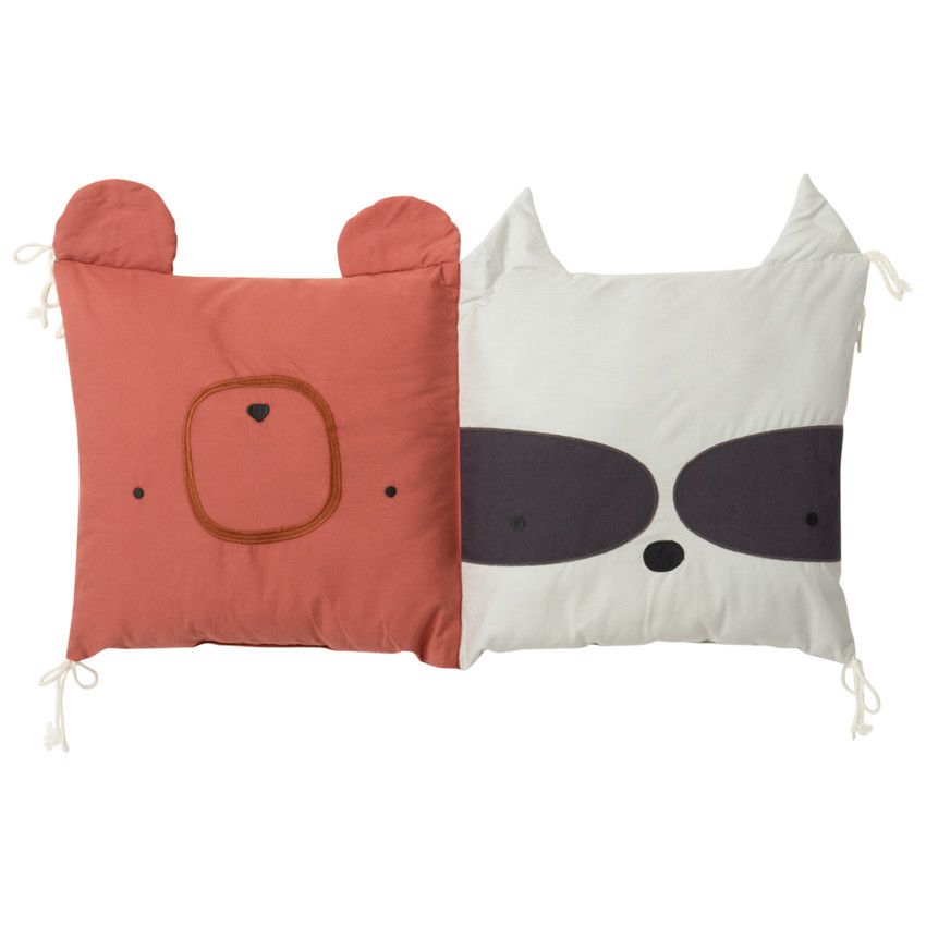 Coussin ourson et raton laveur décoratif ou modulable en tour de lit ou tour de parc - Gris clair