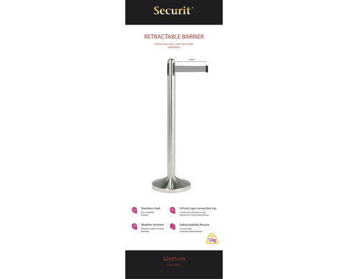 Uitschuifbare RVS paal inclusief grijze nylon band 205 cm (zonder voet)