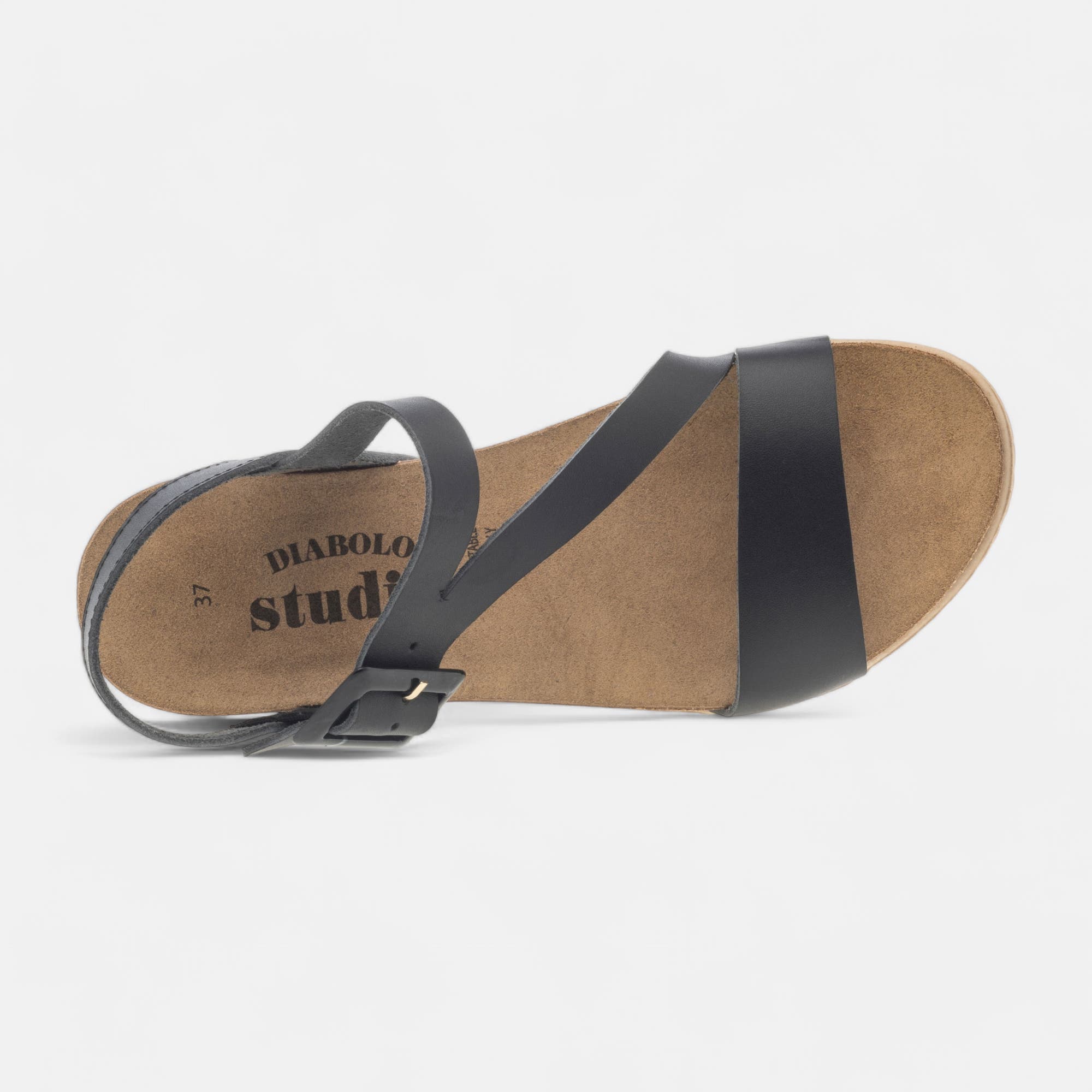 Sandales à talon compensé Femme en cuir noir