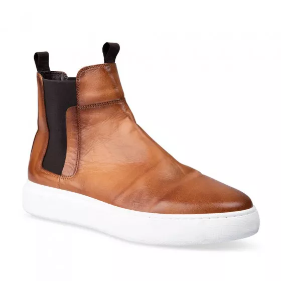Baskets COGNAC DENIM SIDE CUIR