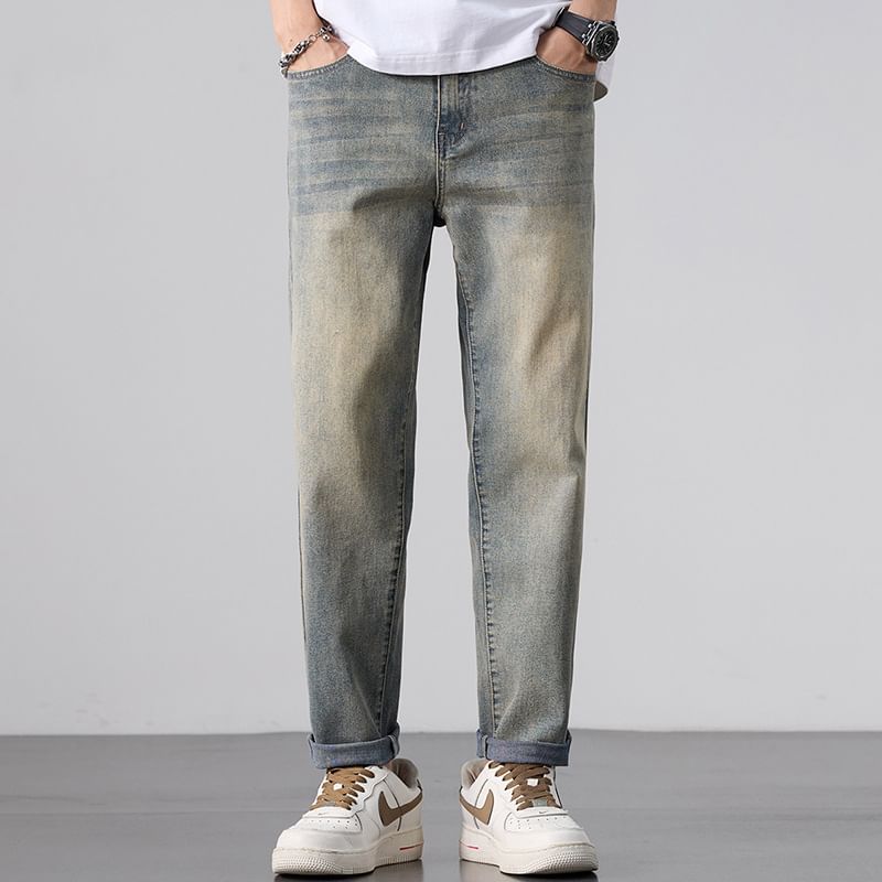 Nataro - Hoge taille gewassen rechte jeans
