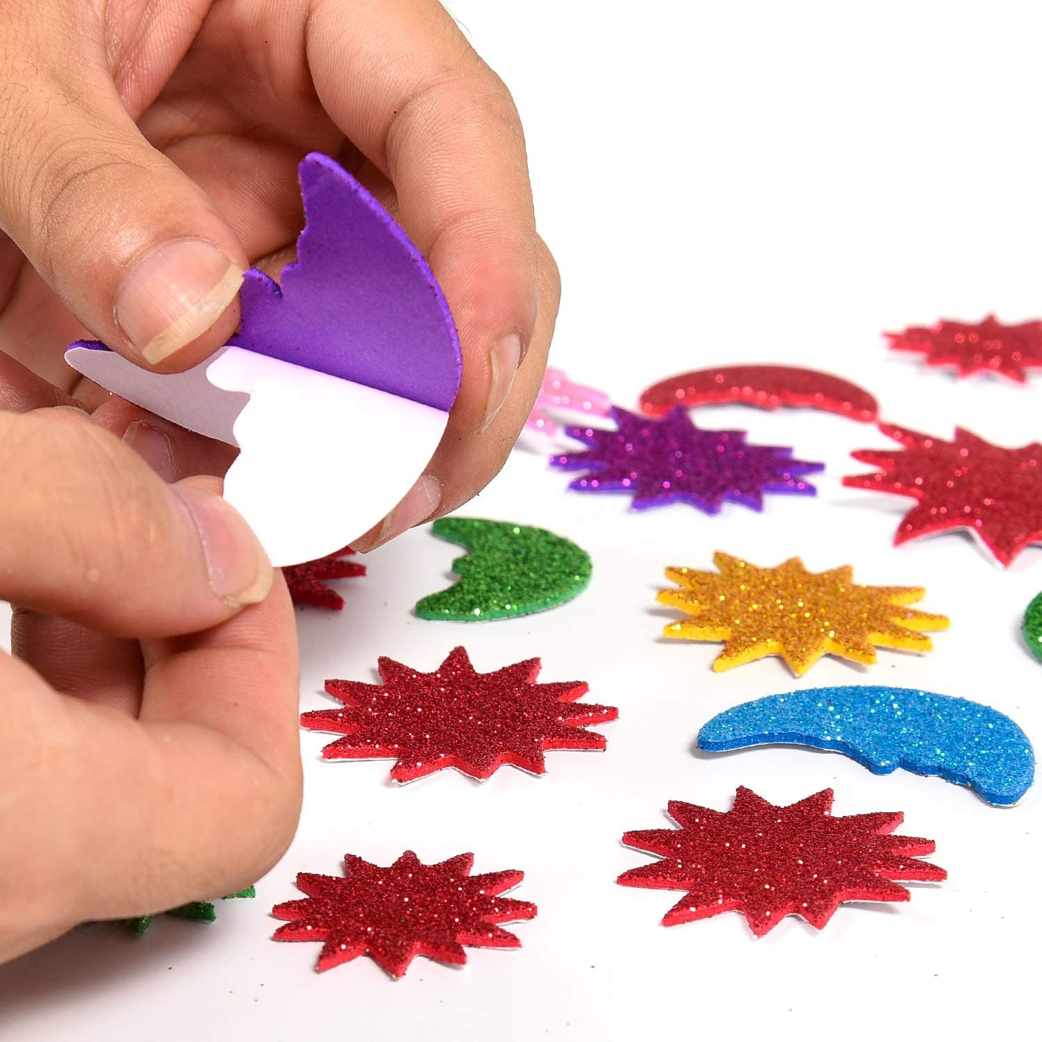 (60er Set) Glitzer Moosgummi Sticker Selbstklebende Bastel Aufkleber - Herzen