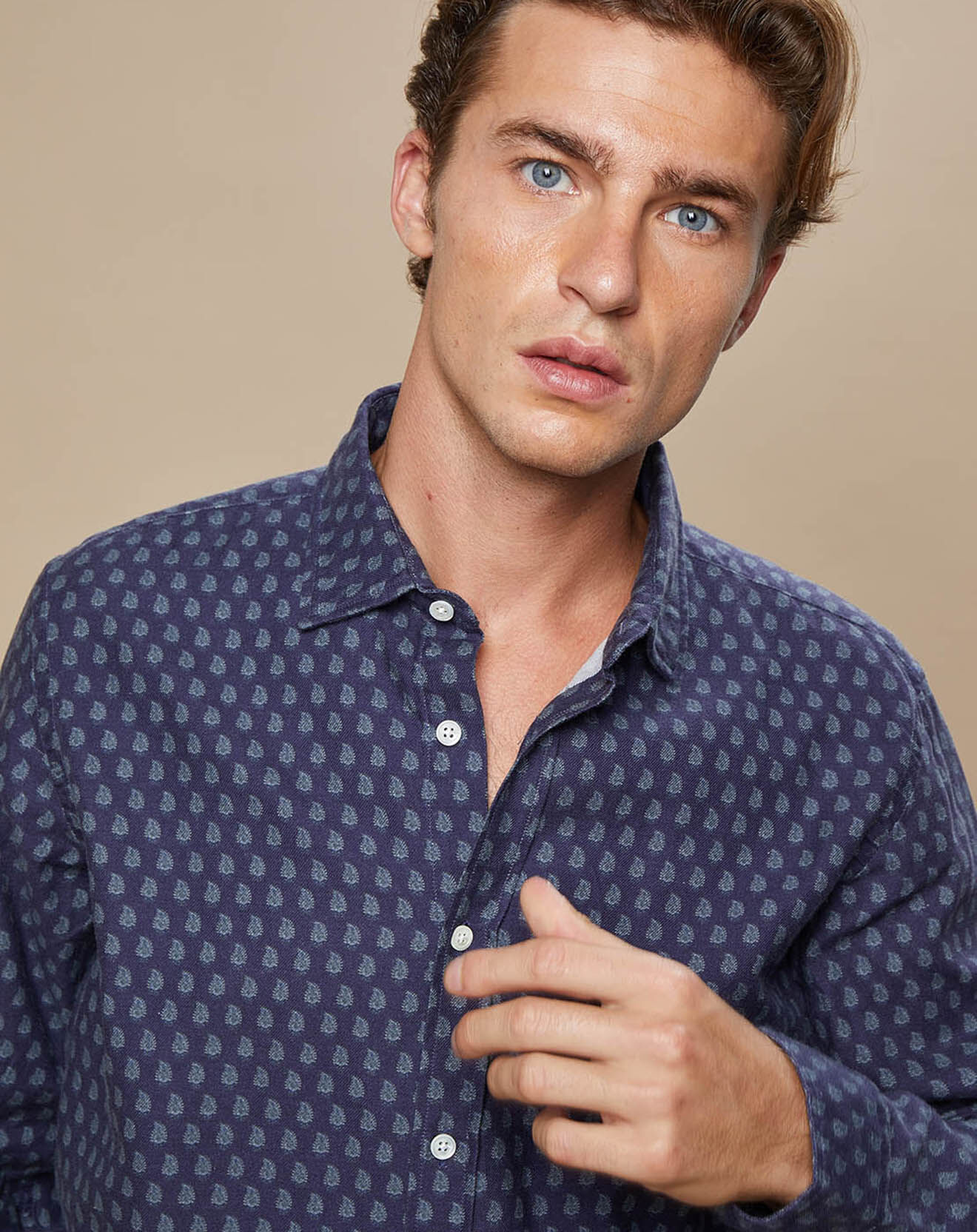 Hartford Chemise Slim en Flanelle de Coton Sammy imprimée marine/émeraude