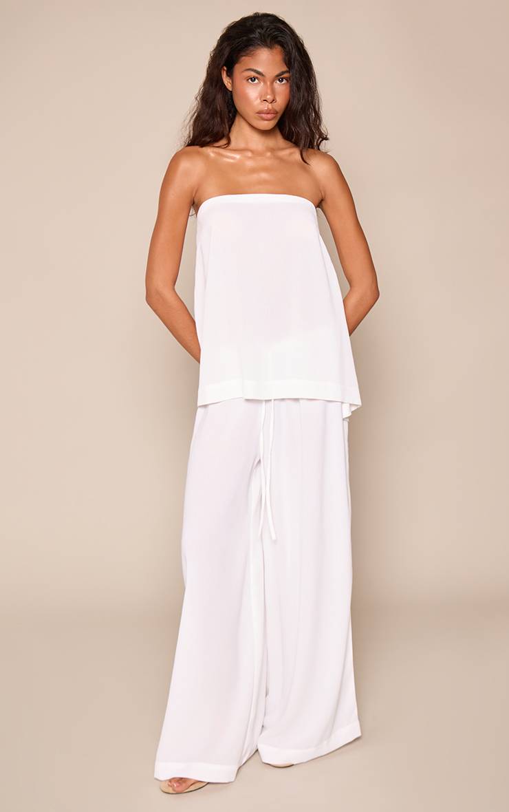 Blanc Pantalon Large En Mousseline Ensemble Coordonné