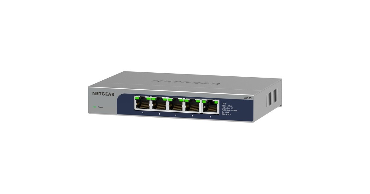 Netgear5-poorts Multi-Gigabit 2,5G Ethernet Unmanaged switch, MS105  (Grijs)