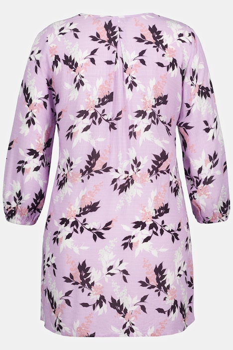Smokbluse, Blätter,  A-Linie, Rundhals, 3/4-Arm