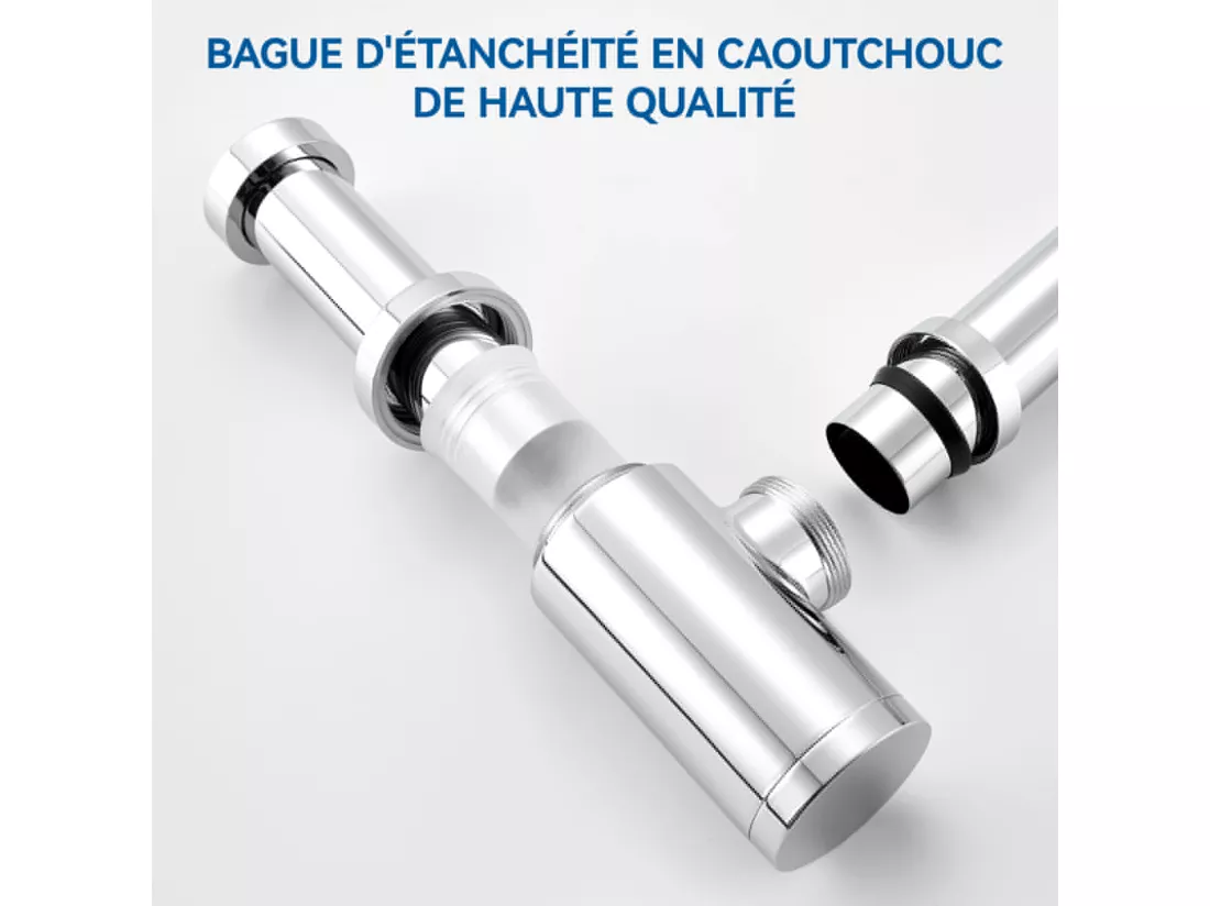 Siphon de Lavabo Inoxydable,Auralum max Universel Siphon Design 1 1/4,Piège à Déchets avec Extra Long Tube d'extension,Anti Odeur Anti-fuite,Chromé