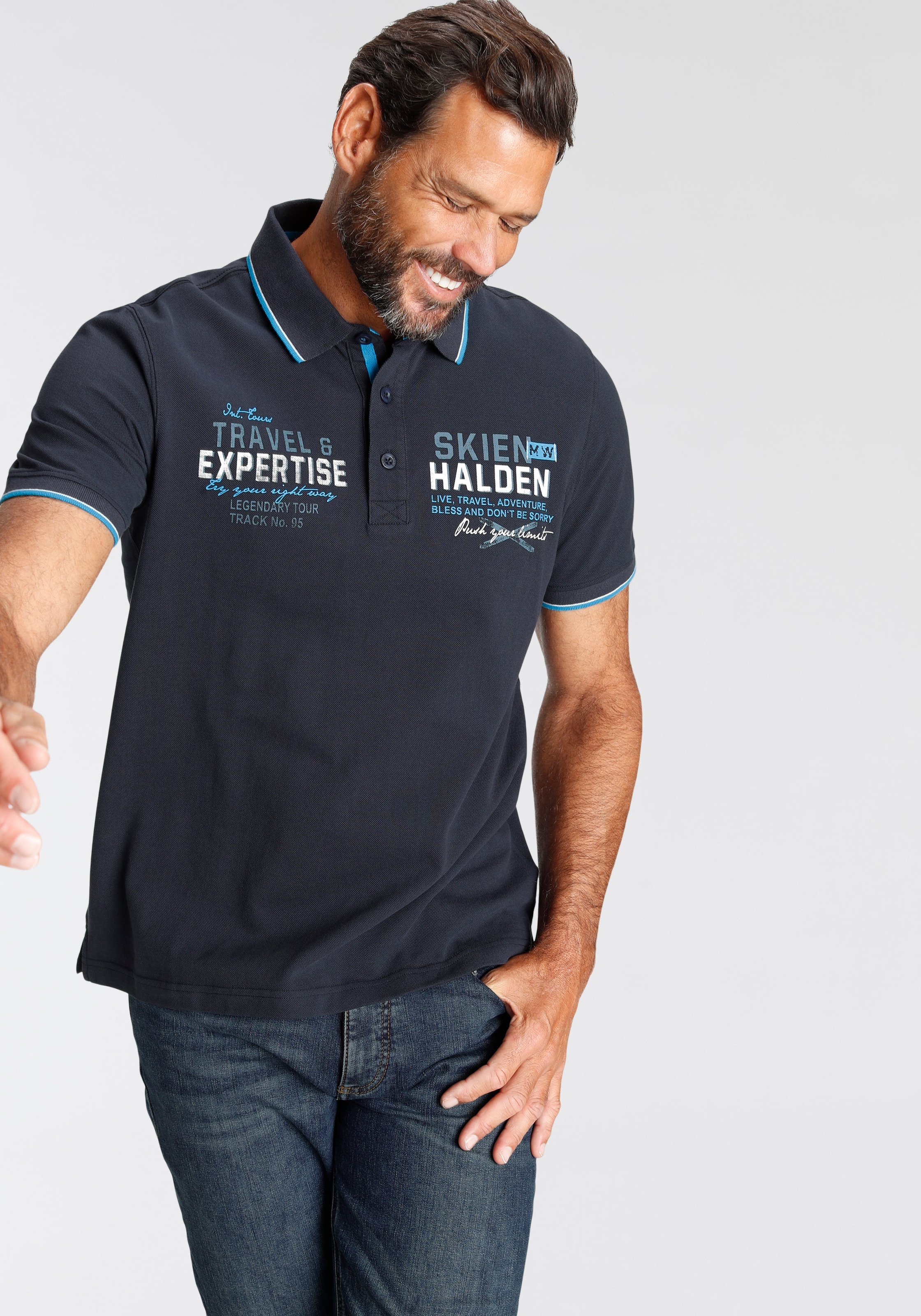 Man's World Poloshirt , Kurzarm,  bedrucktes Design,  Polokragen,  aus Baumwolle